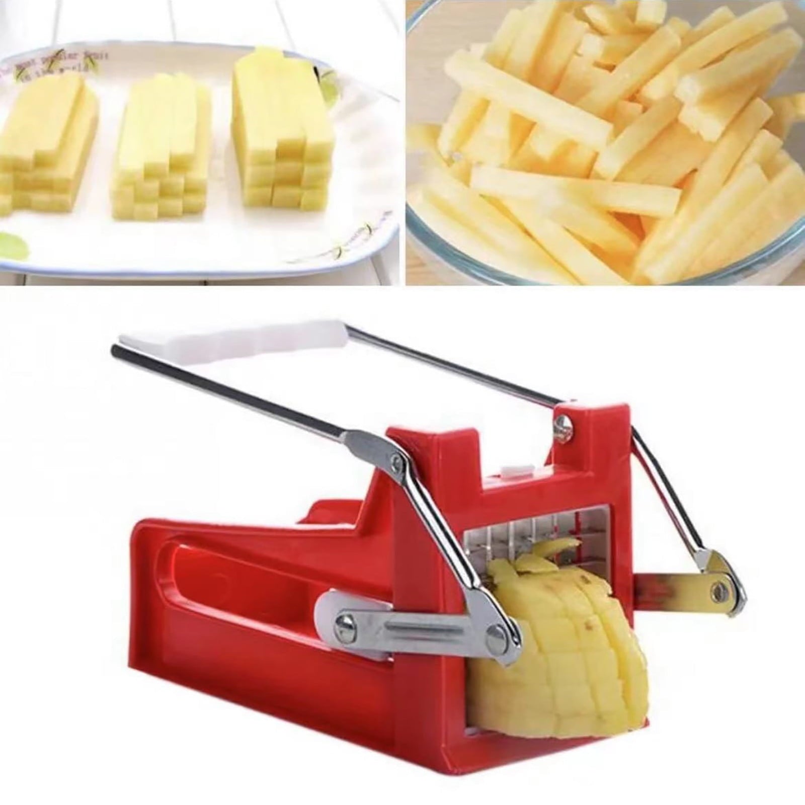 3-in-1 Potato Chipper & Vegetable Dicer | Manual French Fry Cutter with 2 Interchangeable Stainless Steel Blades | Re... - Image 4