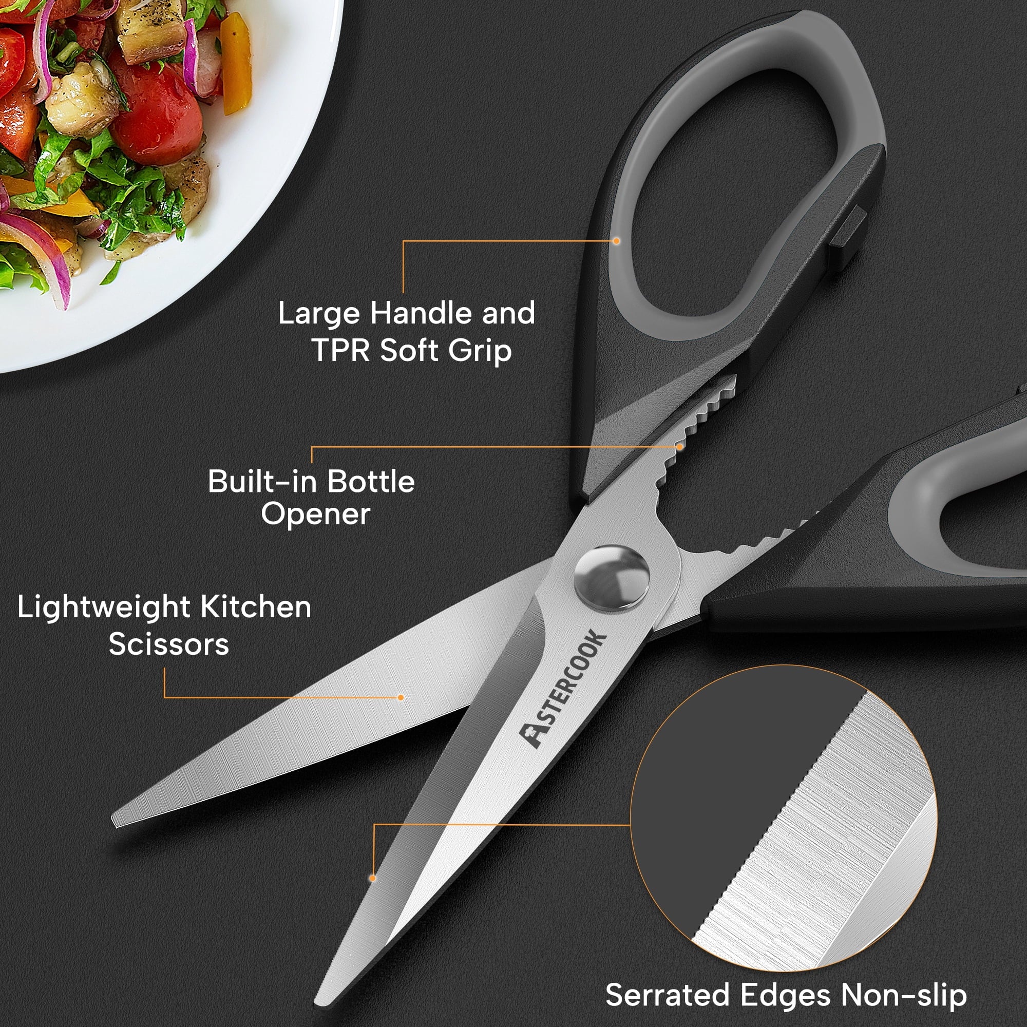 2 Pcs Kitchen Scissors, Heavy Duty Shears with Serrated Blade, Ergonomic Handle Food Scissor for Poultry, Herbs, Vege... - Image 4