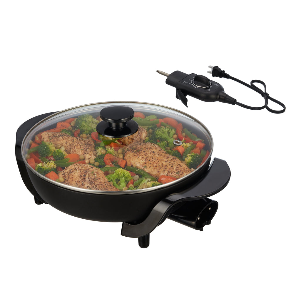 12" Round Ceramic Skillet, Black,Nonstick, 1200W, Removable Temp Control, Dishwasher Safe - Image 2