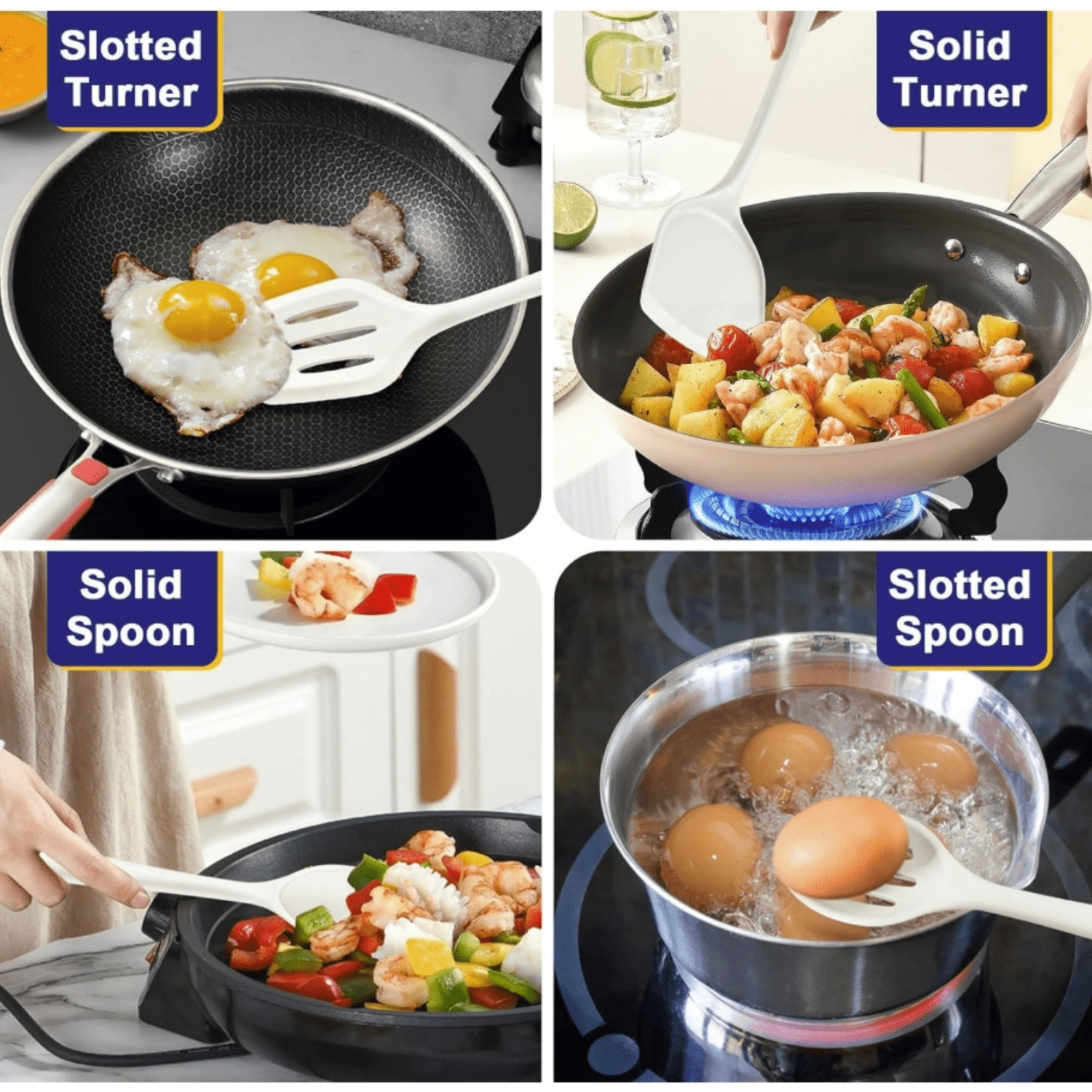 Kitchen Utensil Set, 4 Pieces Non-stick Silicone Cooking Utensils, Heat-resistant Slotted Solid Spoon Turner for Fryi... - Image 4