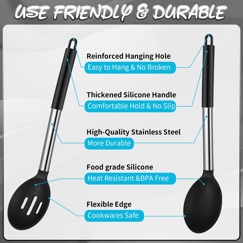 4-Pack Silicone Cooking Utensils Set - Heat Resistant Non-Stick Kitchen Spatula & Spoon Set, Large Soup Ladle, Slotte... - Image 4