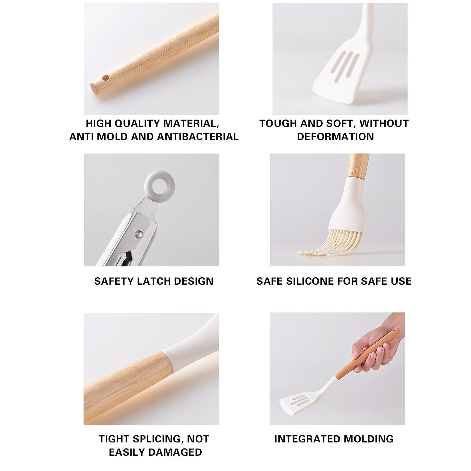 Silicone Cooking Utensils Set 14 Piece Wooden Handle Non-Stick Kitchen Gadgets - Image 2