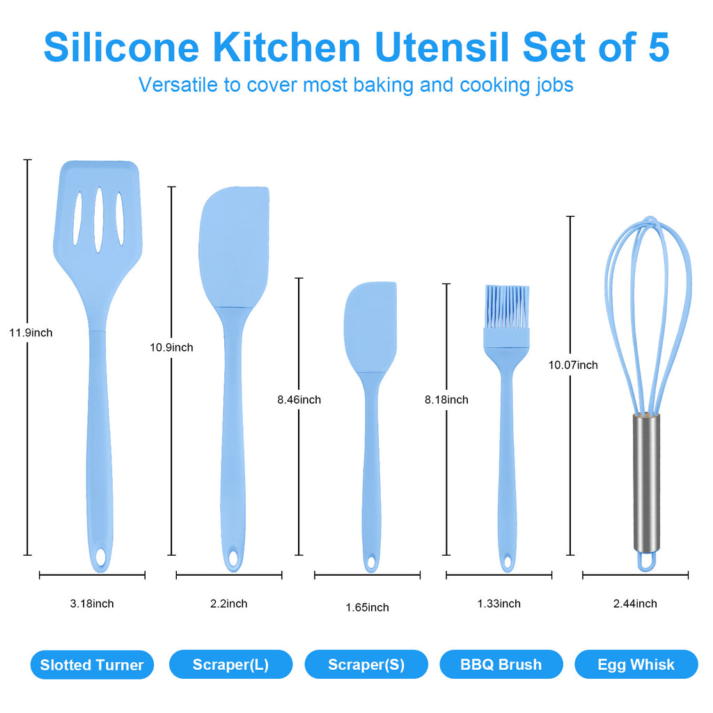 Silicone Cooking Utensils Sets, 5-Piece Kitchen Utensil Set 600F Heat Resistant Non-stick Rubber Cookware Kitchen Sil... - Image 3