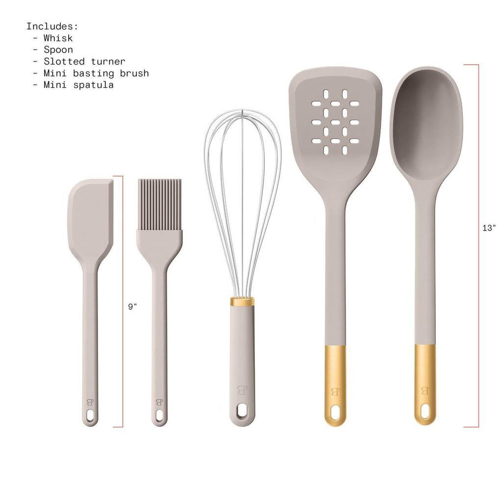 Beautiful 5-Piece Kitchen Tool Set, Porcini Taupe by Drew Barrymore - Image 4