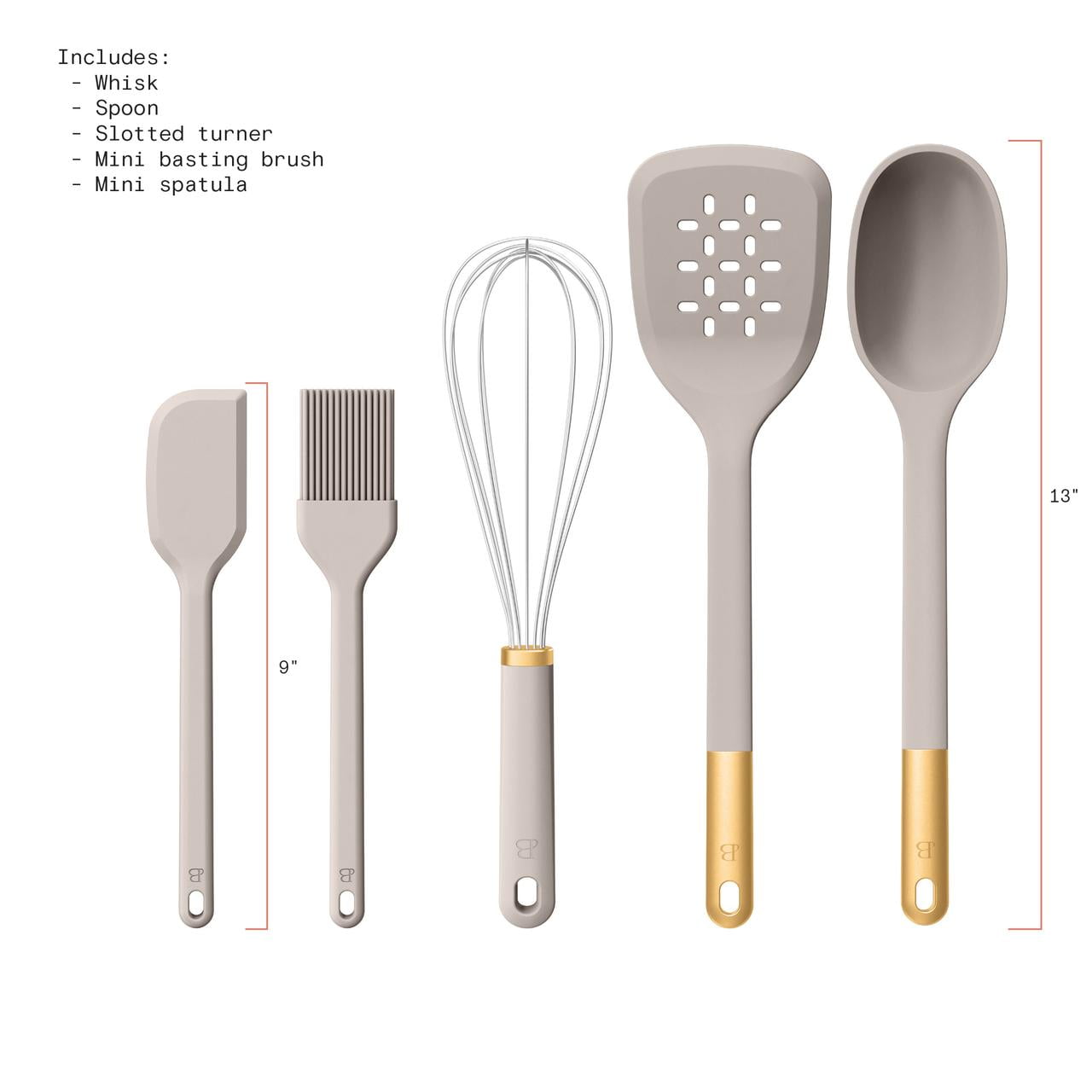 Beautiful 5-Piece Kitchen Tool Set, Porcini Taupe by Drew Barrymore - Image 4