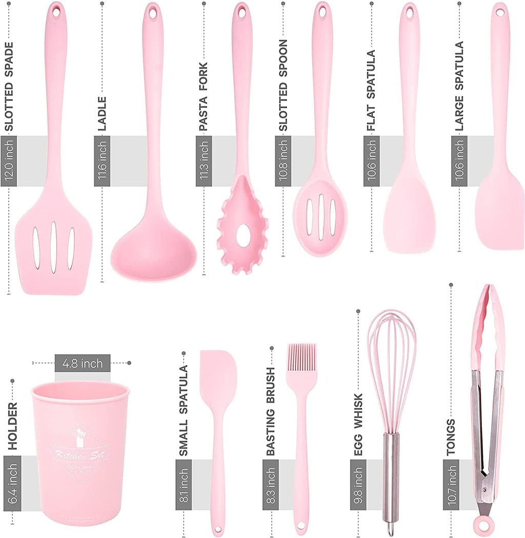 VIVAYO 12 Pcs Silicone Kitchen Utensil Set, Kitchen Cooking Spatula Sets with Holder for Cookware Heat Resistant Spoons, Turners,Tongs, Whis - Image 3