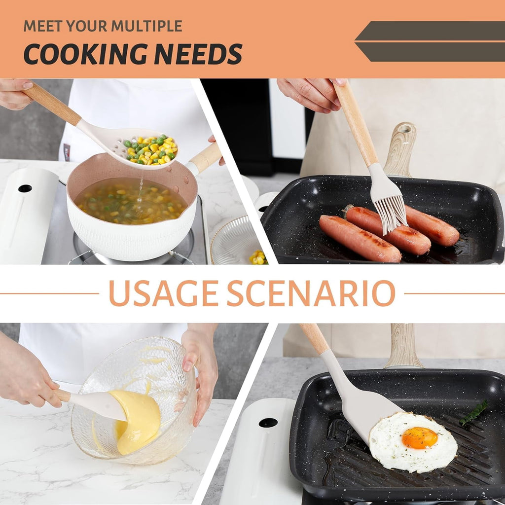 Kitchen Utensils Set, 24 Pcs Silicone Cooking Utensils Set with Holder, Non-Stick Silicone Cooking Kitchen Utensils with Wooden Handle Spatu - Image 2