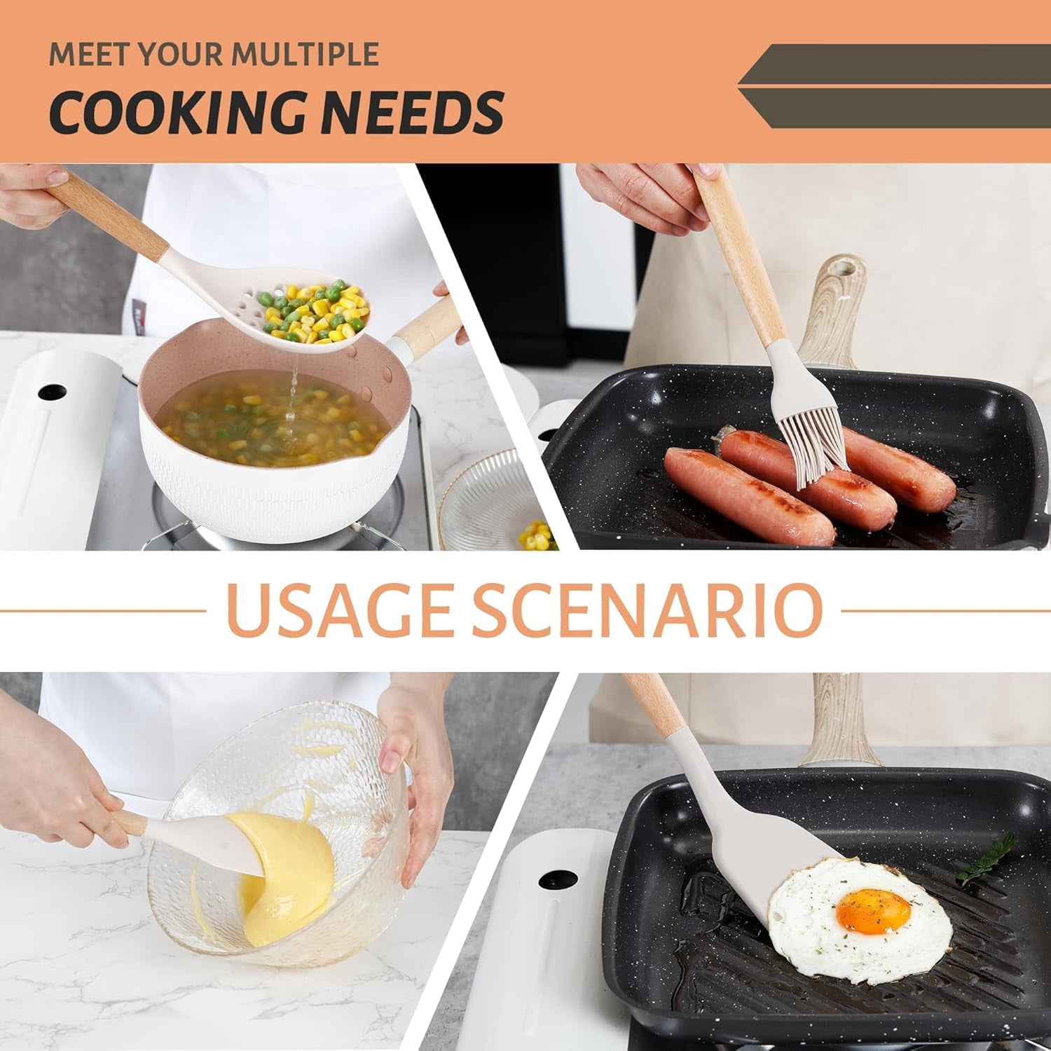 Kitchen Utensils Set, 24 Pcs Silicone Cooking Utensils Set with Holder, Non-Stick Silicone Cooking Kitchen Utensils with Wooden Handle Spatu - Image 2