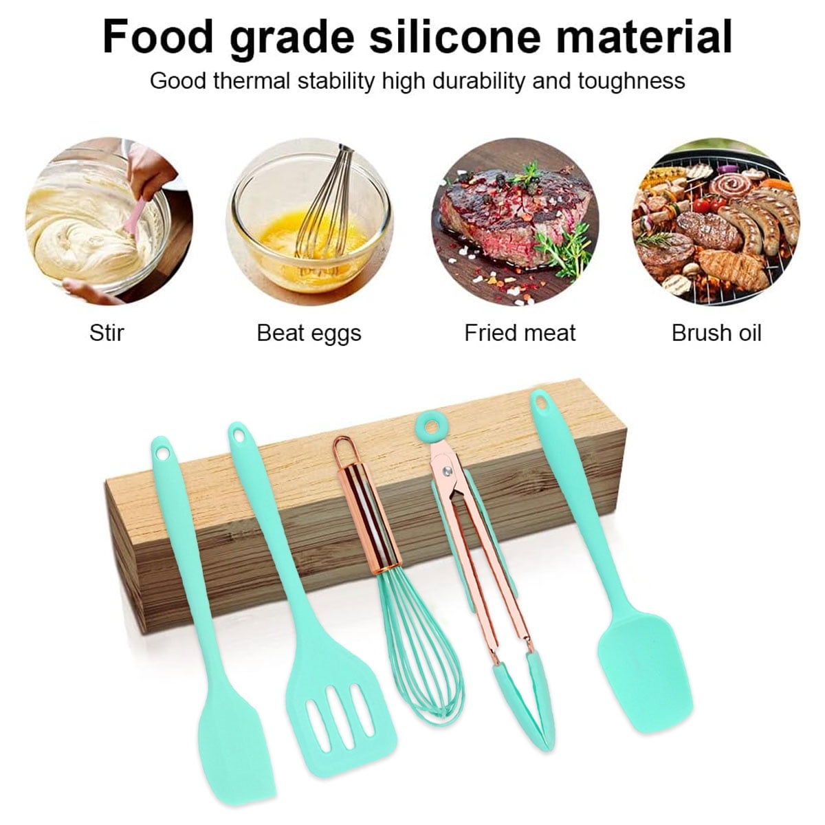 Silicone Spoonula Set, Includes Five-Piece Mini Utensils, Fresh Green, Perfect For Cooking, Mixing, Baking, Serving, ... - Image 4