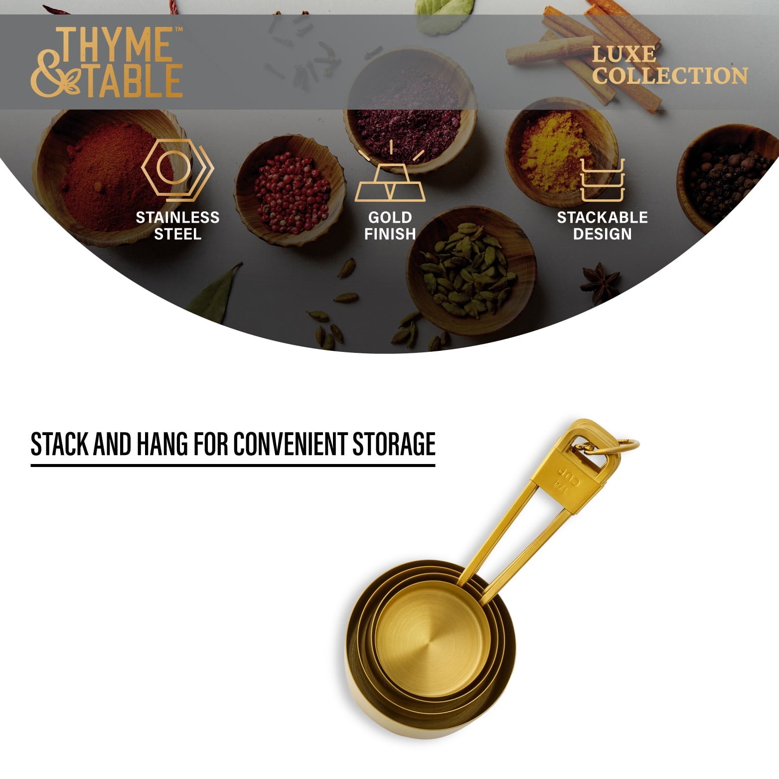 Thyme & Table 4-Piece Gold Stainless Steel Nesting Measuring Cup Set - Image 4