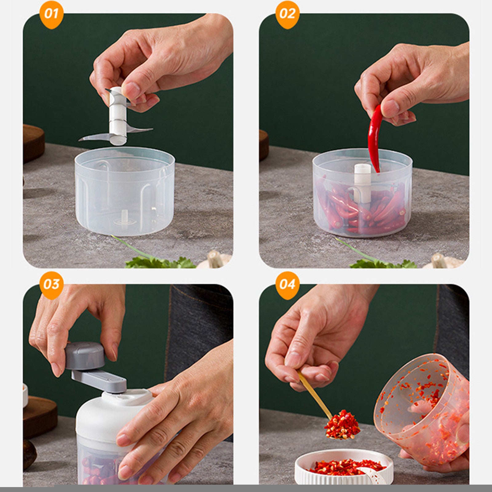 Food Chopper Handheld Manual Vegetable Cutter | 3-Speed Meat Grinder & Garlic Chopper | Stainless Steel Blades | 250m... - Image 5