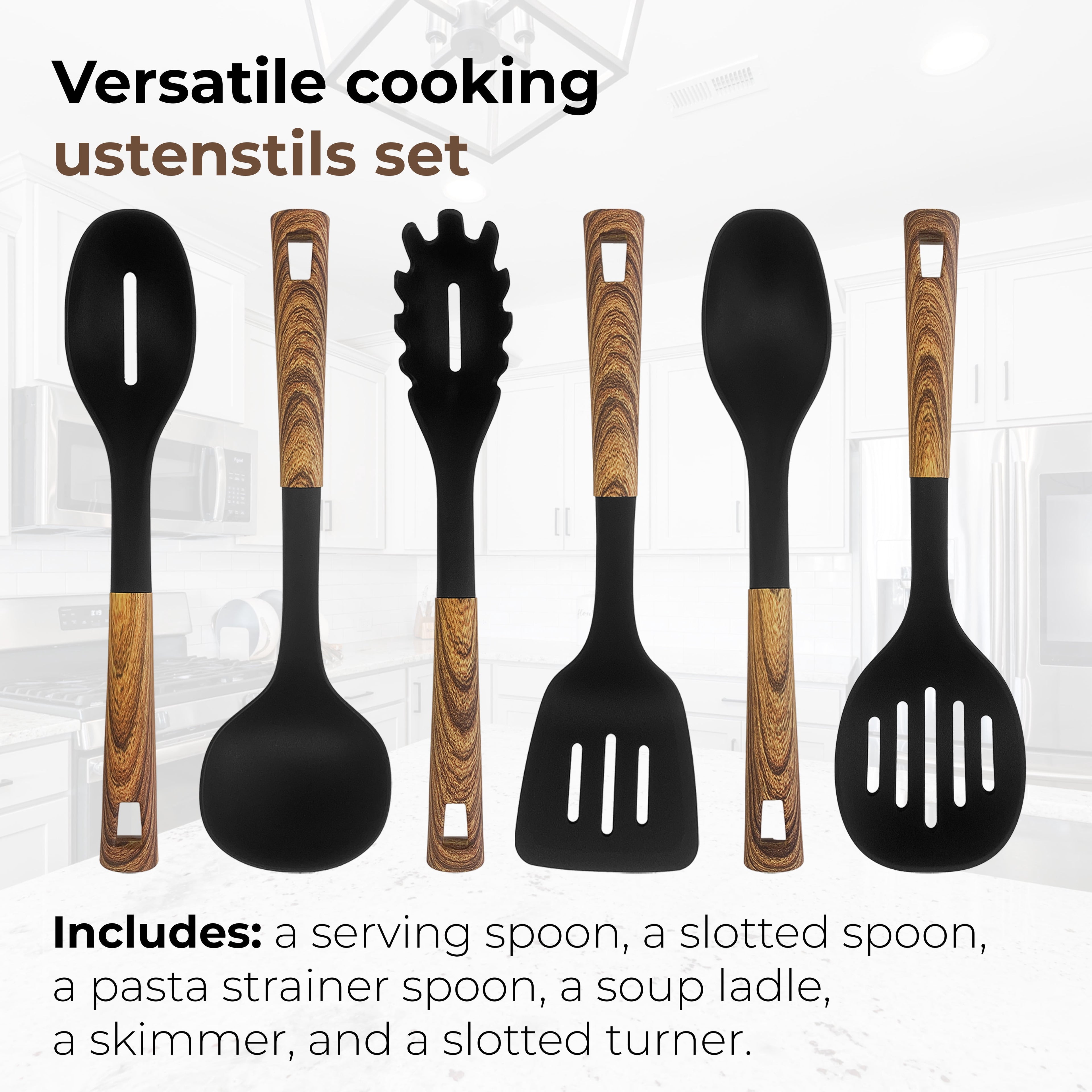6 Pcs Kitchen Utensils Set, Heat Resistant Nylon Cooking Spoons Set for Nonstick Cookware with Wooden Coated Handles - Image 4
