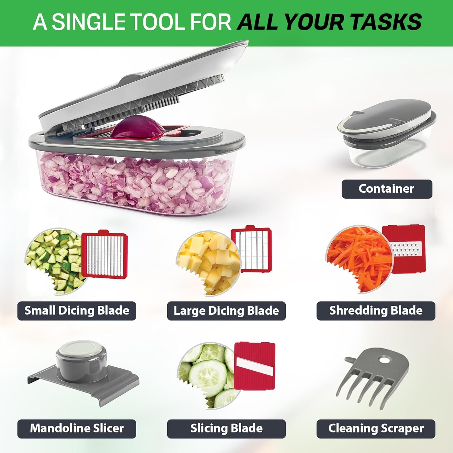 Chopzilla Mandoline Slicer Vegetable Chopper Cheese Grater Kitchen Food Dicer Veggie Potato Cutter 4 Blades Gray - Image 3