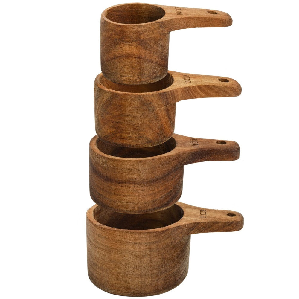 Set of 4 Acacia Wood Measuring Cups,Stackable Kitchen Measure Tool with Handle,Baking and Cooking Measuring Set,Handc... - Image 4