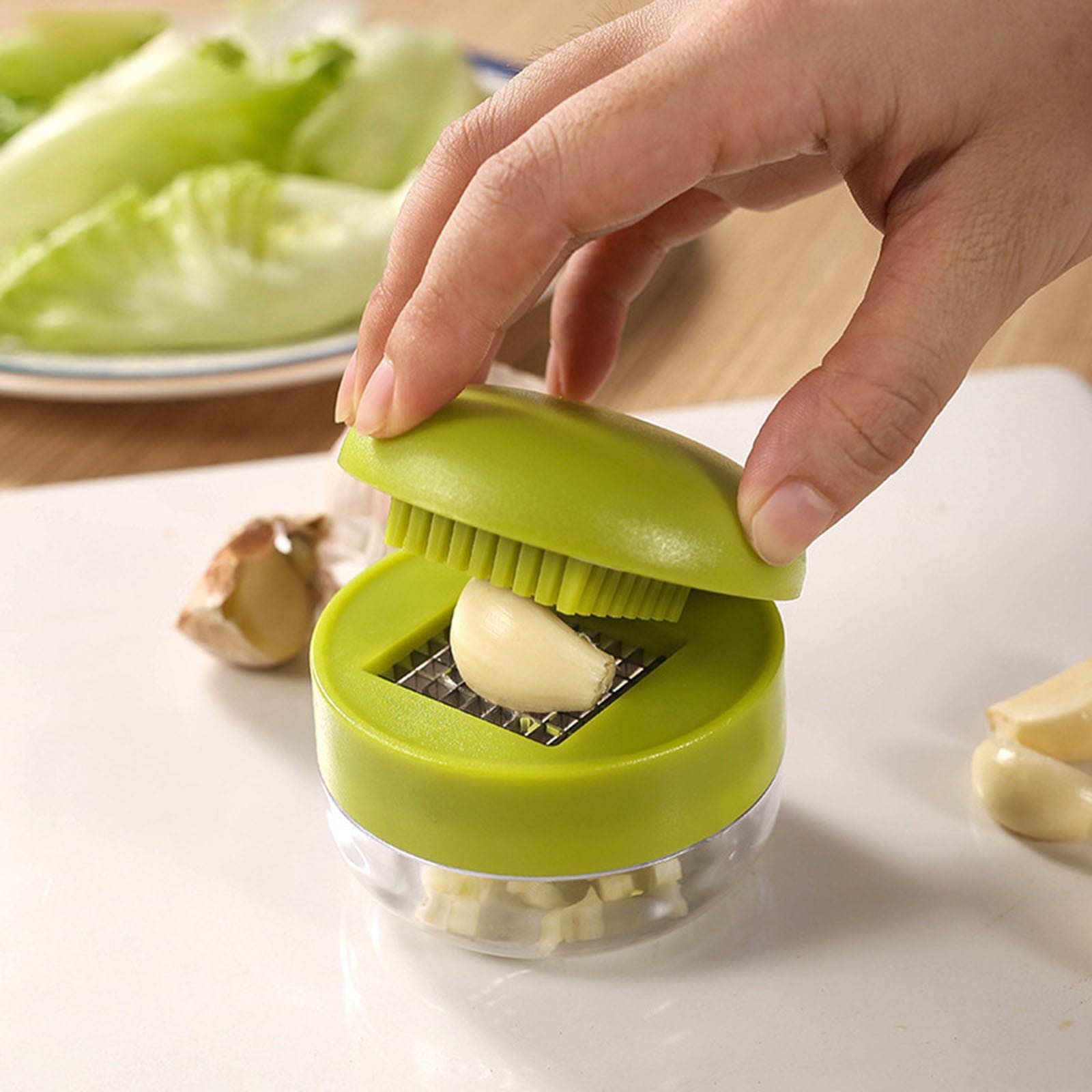 Multi Functional Manual Garlic Press and Mincer Tool, Integrated Slicer Dicer Grater and Storage Container, Portable ... - Image 5
