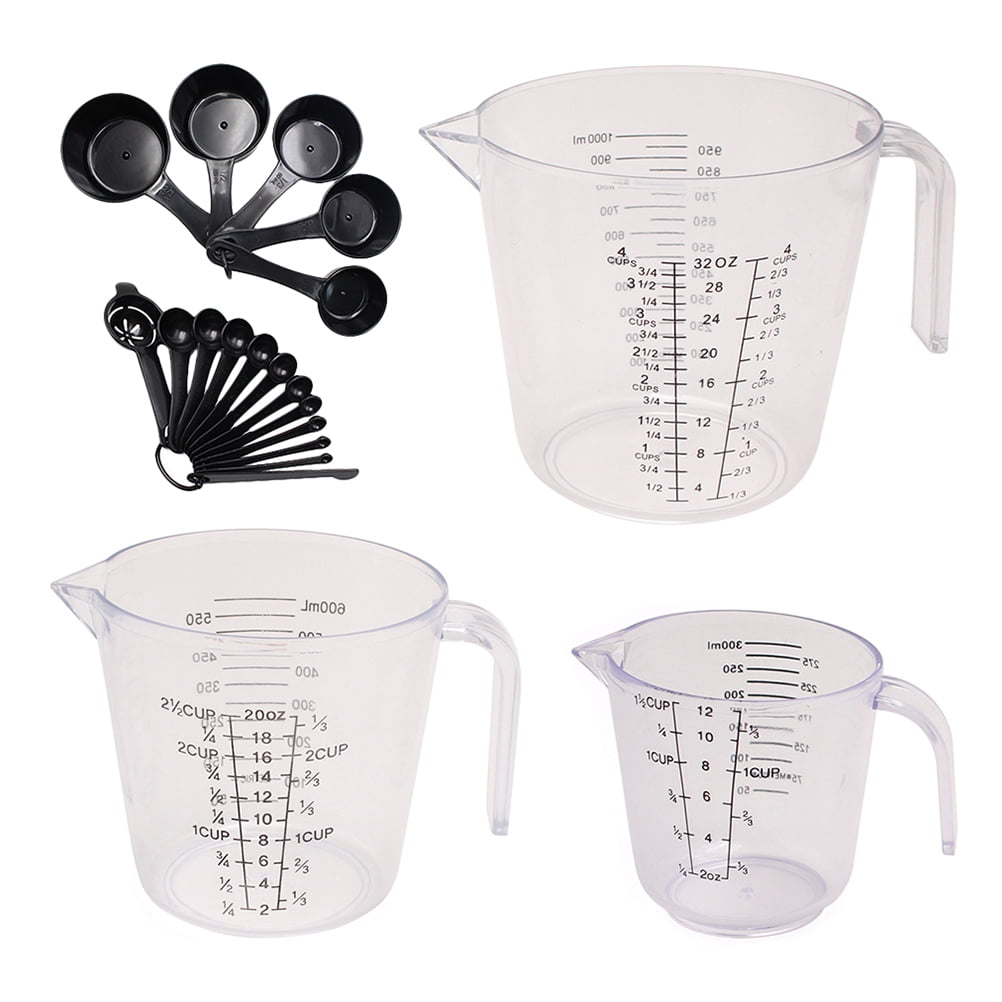 20-Piece Black Plastic Measuring Cups and Spoons Set for Baking and Cooking Kitchen Tools - Image 3