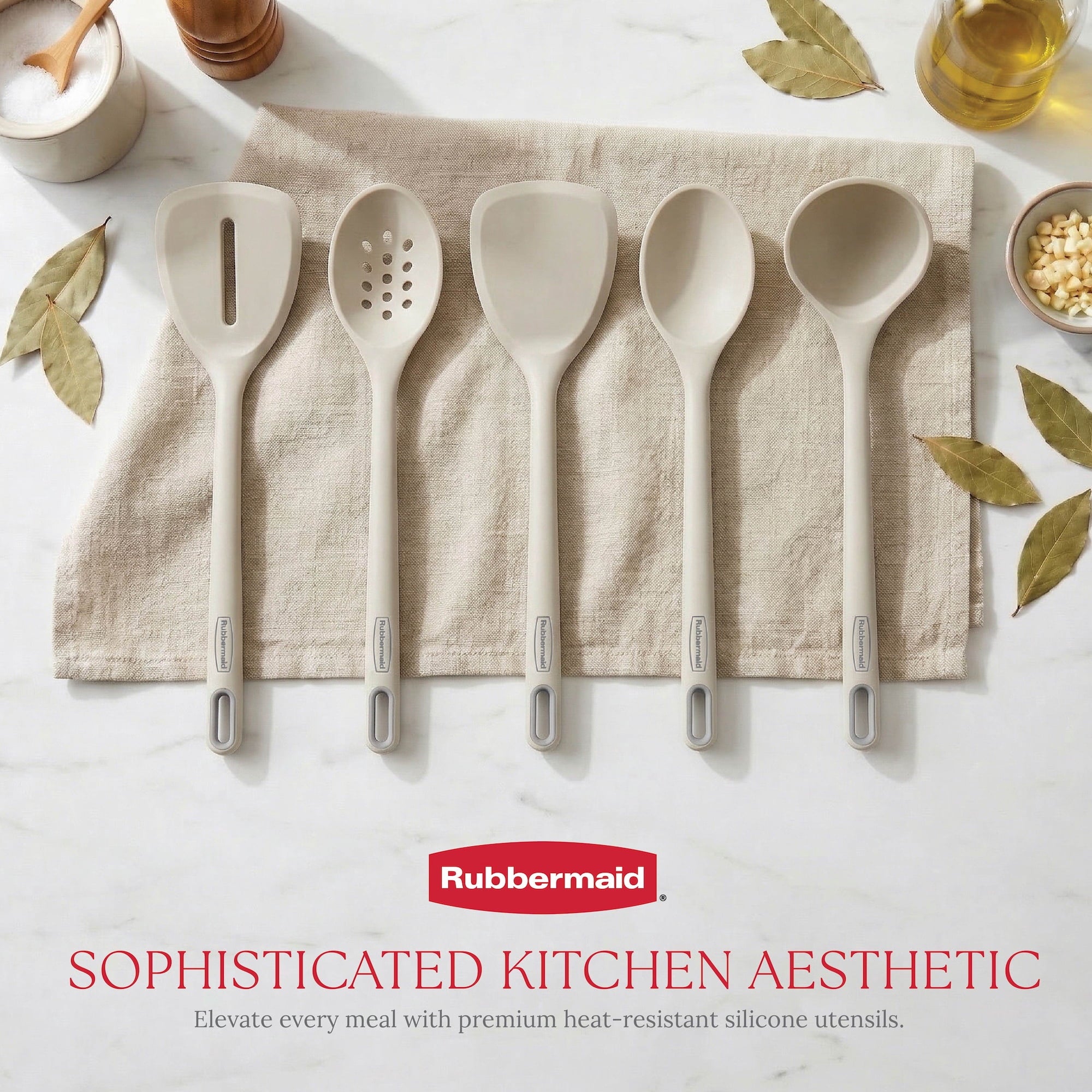Silicone Kitchen Utensils Set, Heat-Resistant and BPA-Free Cooking Utensils (5 Pieces), Coconut Milk - Image 2