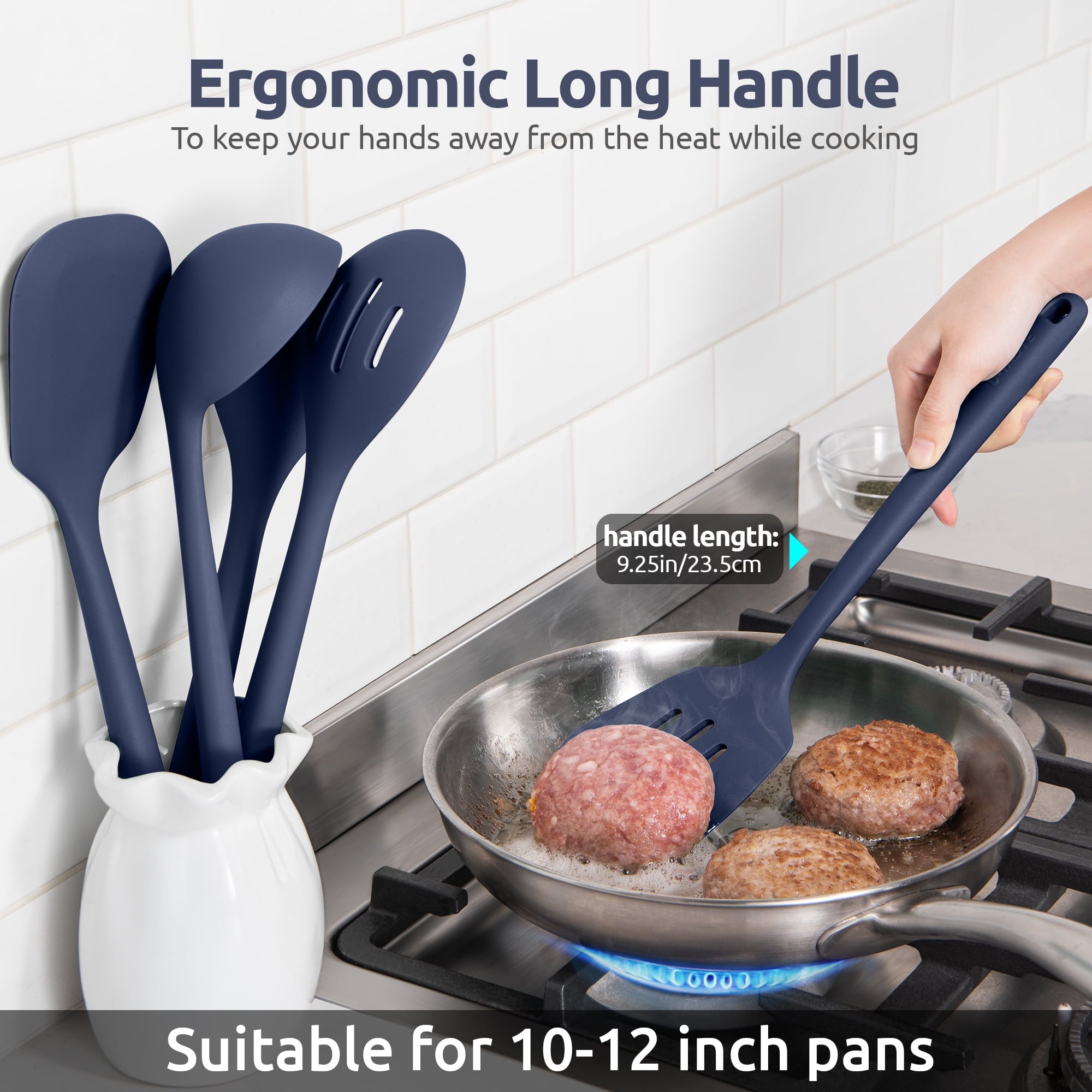 Silicone Kitchen Cooking Utensil Set: 446°F Heat Resistant 13.6in Long Kitchen Gadgets, BPA Free Non Stick Rubber Coo... - Image 3