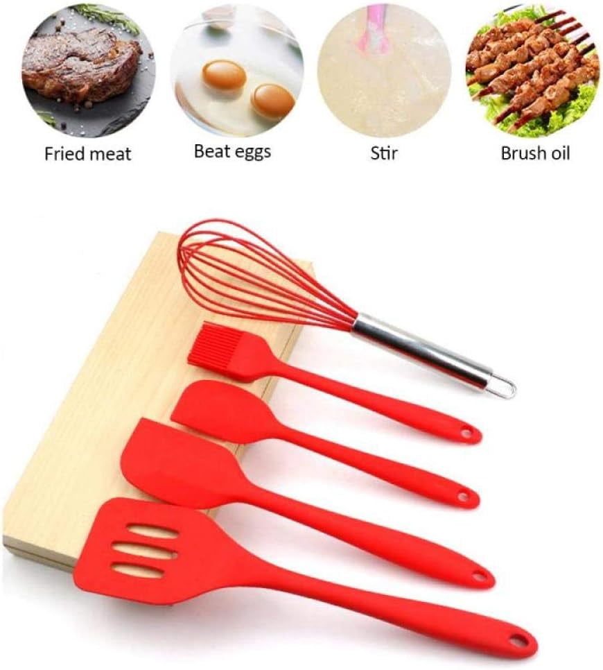 Cooking Utensil Set,Silicone kitchenware 5-Piece Set Cooking Spoon Spatula Whisk Brush Kitchen Tool Color Box Packaging Cooking Tool Sets Wh - Image 3