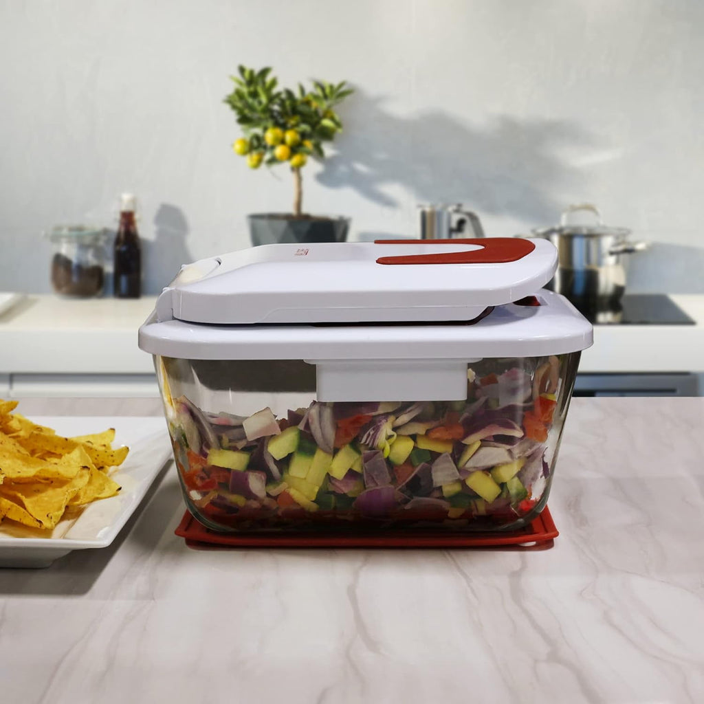 Valore Vegetable Chopper with 11-Cup Glass Baking Dish/Food Container and 2 Stainless Steel Cutting Blades - Image 5