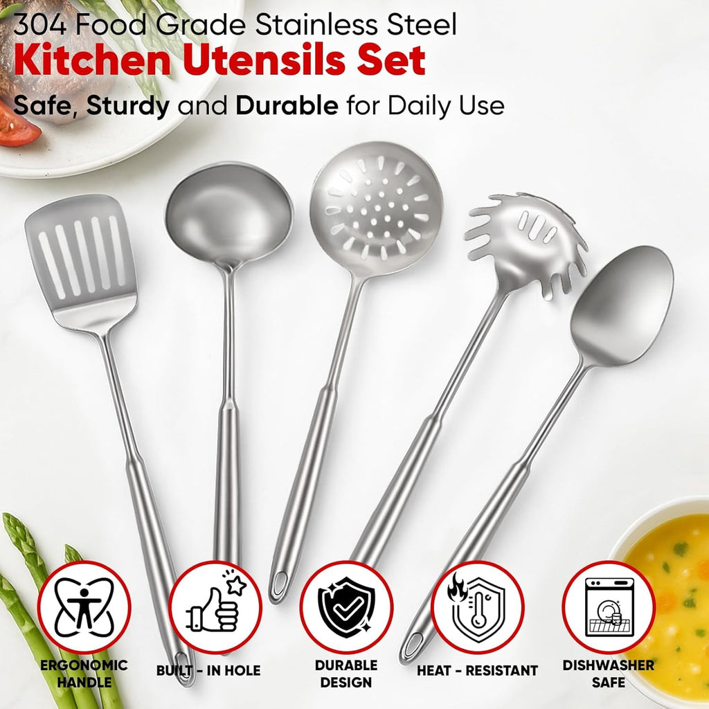 6 Pcs Cooking Utensils Set Stainless Steel Kitchen Tools - Image 2