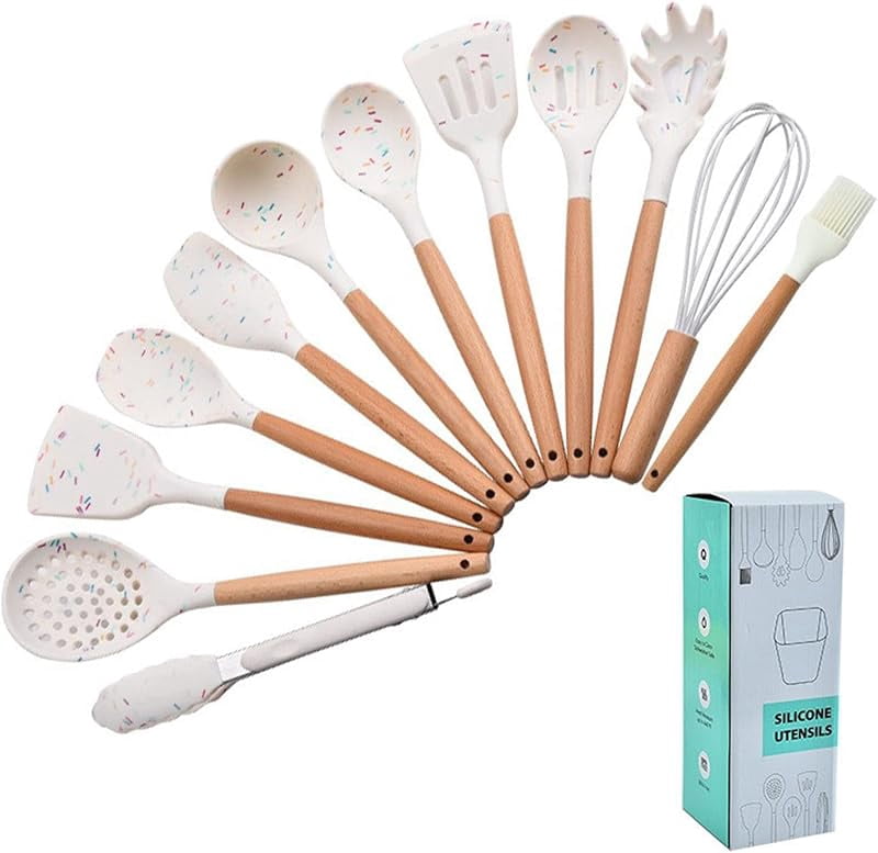 Kitchen Cooking Utensils Set, Wooden Handle Silicone Kitchen Gadgets Utensil Set,11 pcs Non-Stick Silicone Cooking Ki... - Image 6