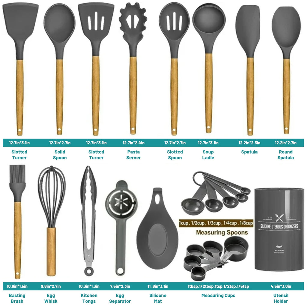24 Pcs Silicone Cooking Utensils Set, 446 Heat Resistant Kitchen Utensils Turner, Tongs,Spatula,Spoon,Brush,Whisk - Image 2