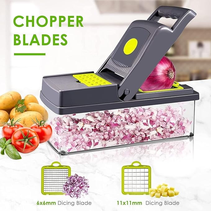 15-in-1 Multipurpose Vegetable Chopper, Cutter, Mandoline Slicer & Dicer with 8 Steel Blades - Fruit Vegetable Chopper with 1.2L Tray, Anti- - Image 2
