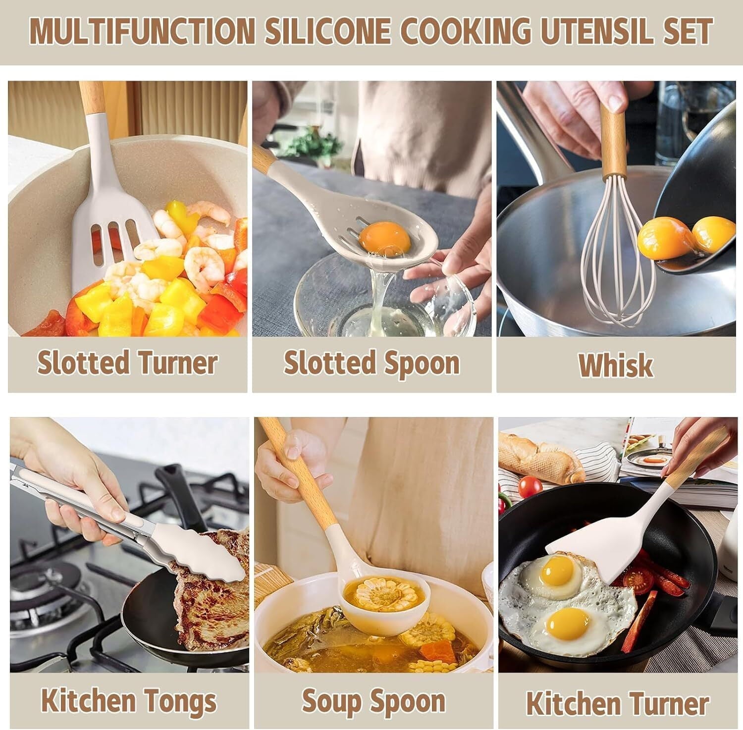 Silicone Cooking Utensils Kitchen Utensil Set - Heat Resistant Silicone Kitchen Utensils Set, Spatula,Turner Tongs, S... - Image 3