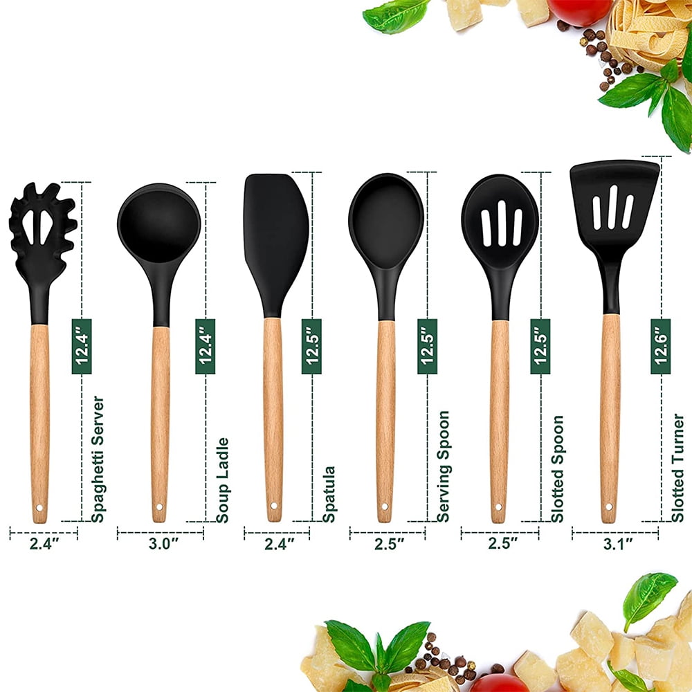 Kitchen Utensils Set of 6, VeSteel Silicone Cooking Utensils with Wooden Handle, Non-Stick Cookware & Heat Resistant, Includes Spatula/Ladle - Image 5