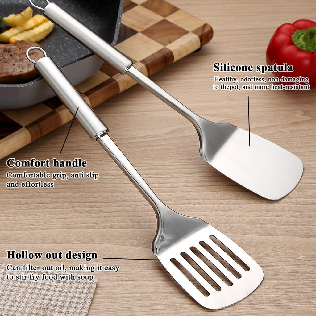 Stainless Steel Cooking Utensils Set 4 Pieces, Kitchen Tools Set Include Metal Spatula Set, Kitchen Skimmer, Soup Lad... - Image 5