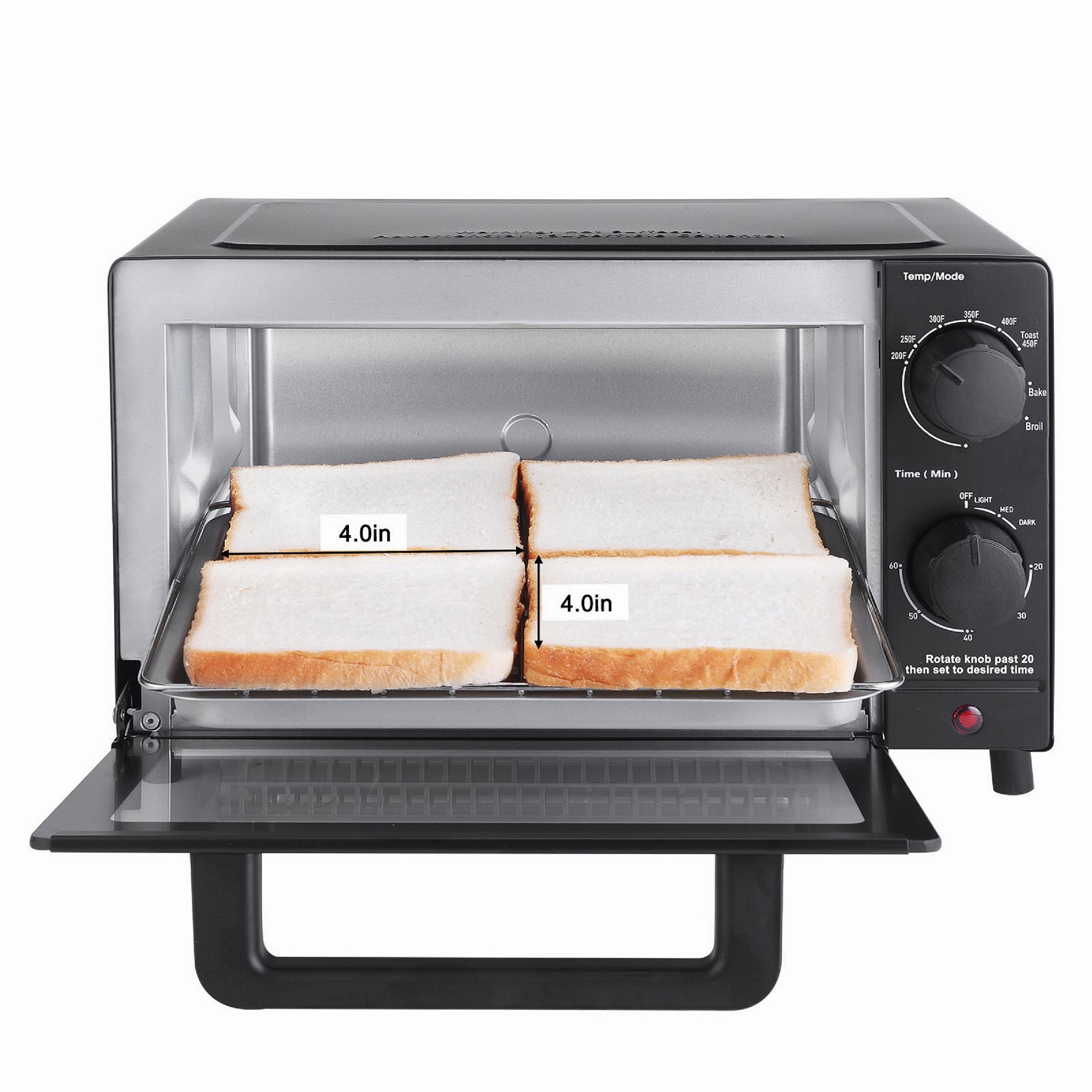 4 Slice Countertop Toaster Oven with 3 Settings, Includes Baking Rack and Pan, Black, New - Image 2