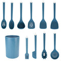 11-Piece Set Silicone Cooking Utensils, Blue Kitchen Utensil Set, Heat Resistant, Include Spatulas Spoons and Holder,...