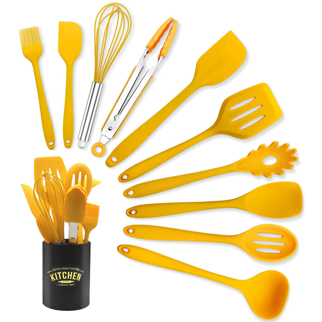 11-Piece Silicone Cooking Utensil Set, Non-Stick Kitchen Gadgets with Spatulas, Includes Iron Utensil Holder, Non-Scratch Heat-Resistant Kit