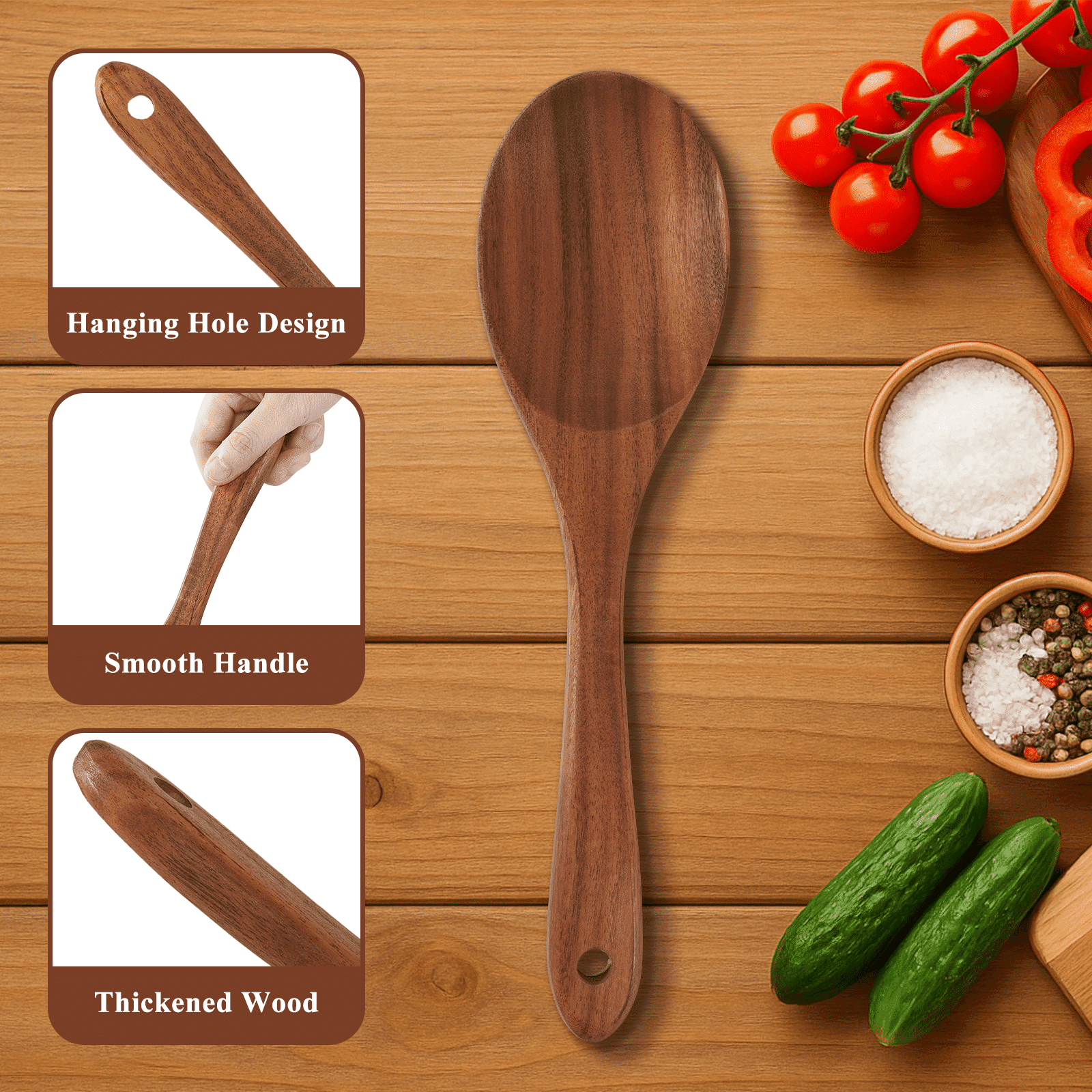 VAVSEA Thick Wooden Spoons for Cooking, 8 Pcs Natural Wooden Utensil for Cooking with Non-Stick, Heat Resistant, Wood Kitchen Utensil Set - Image 5
