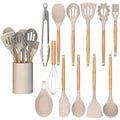 12-Piece Silicone Kitchenware Set - High-Temperature Heat-Resistant Kitchen Utensils, Safe Cooking Tools, with Wooden Handles, Dishwasher-Sa