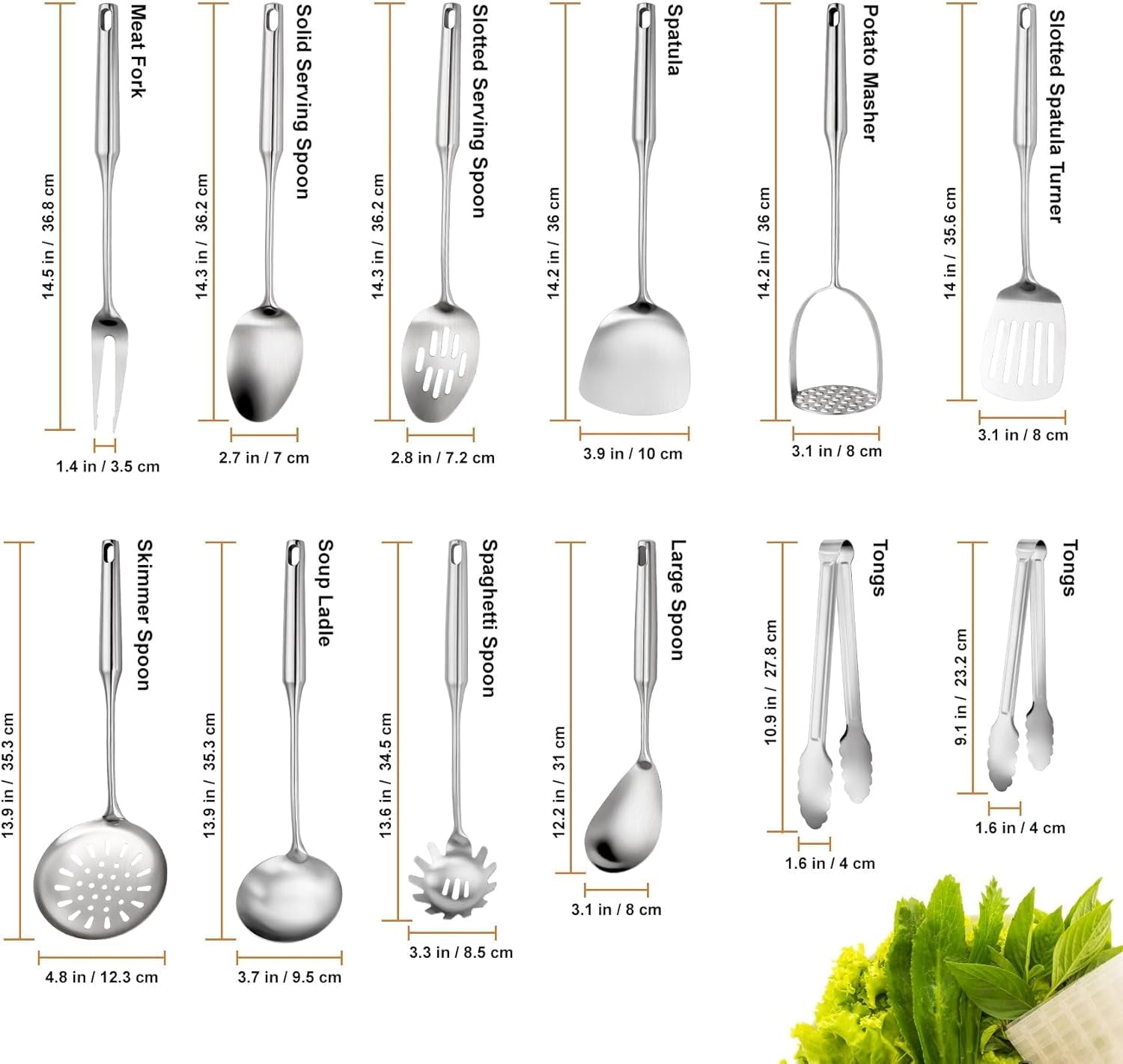 12-Piece Stainless Steel Cooking Utensils Set with Ergonomic Handles, Dishwasher Safe Metal Kitchen Tools for Home an...