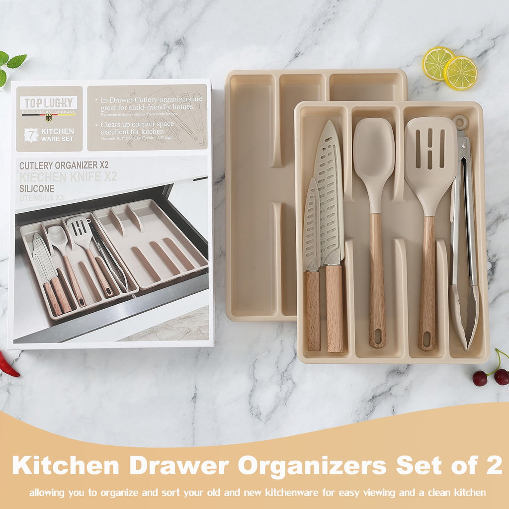 In-Drawer Kitchen Utensils Set, 7 Piece Cooking Utensils Set with Drawer Organizer Set of 2, Tray Drawer Dividers Kitchen Drawer Organizers - Image 5
