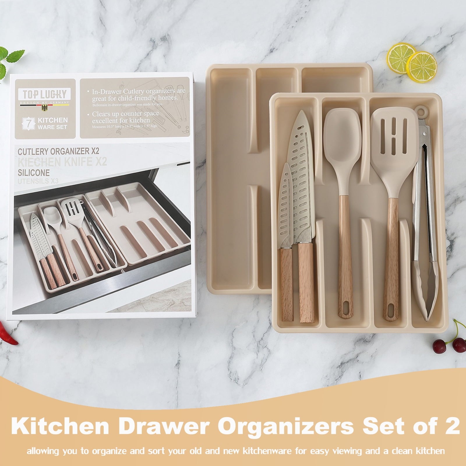 In-Drawer Kitchen Utensils Set, 7 Piece Cooking Utensils Set with Drawer Organizer Set of 2, Tray Drawer Dividers Kitchen Drawer Organizers - Image 5