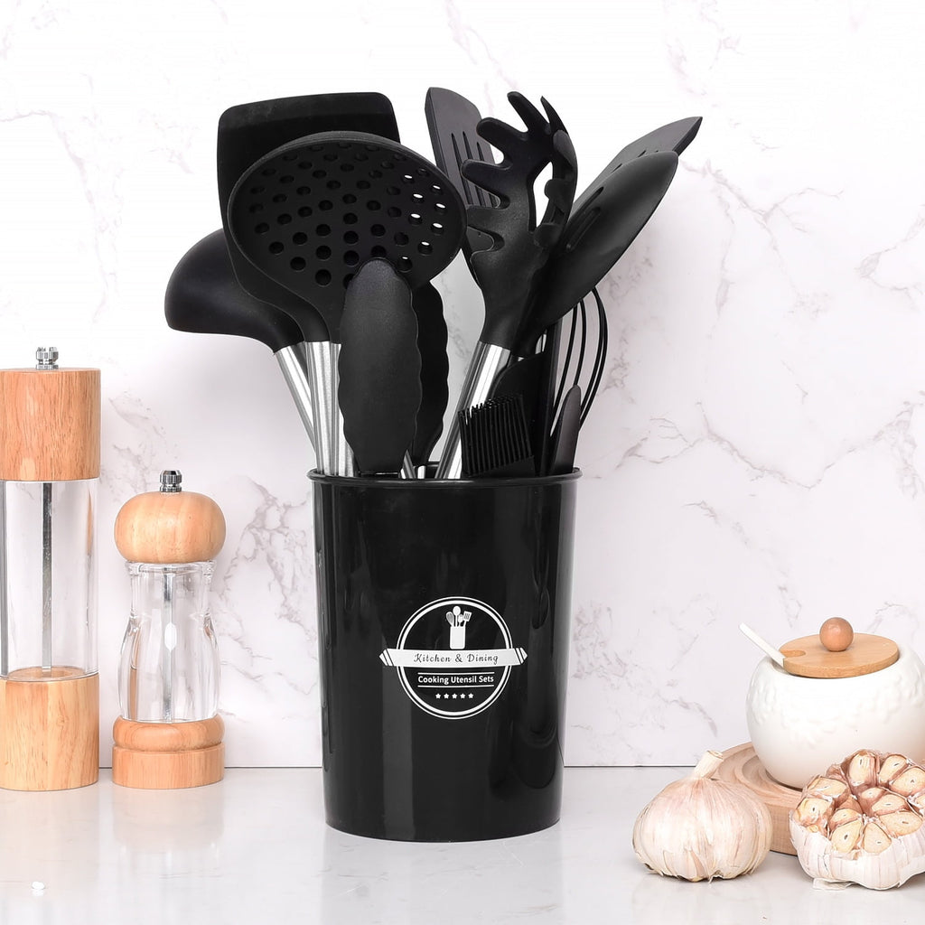 KSENDALO Silicone Cooking Utensils Set, 26 Pcs, Heat Resistant Kitchen  Utensils Set, Black - Image 2