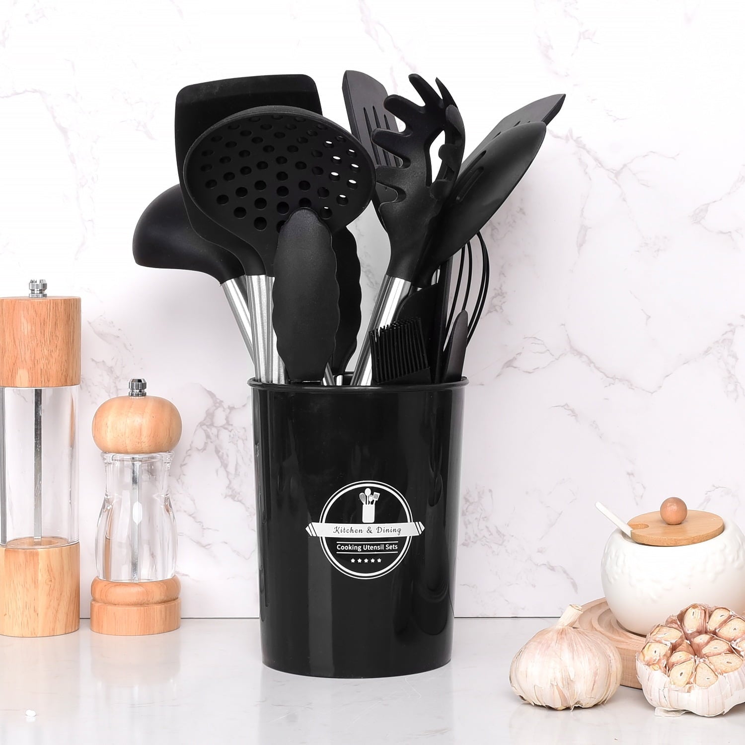 KSENDALO Silicone Cooking Utensils Set, 26 Pcs, Heat Resistant Kitchen  Utensils Set, Black - Image 2