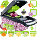 13-in-1 & Slicer - Multifunctional Onion with 8 Blades, Colander Basket & Container | Mini & Mandolin Slicer with Fin...