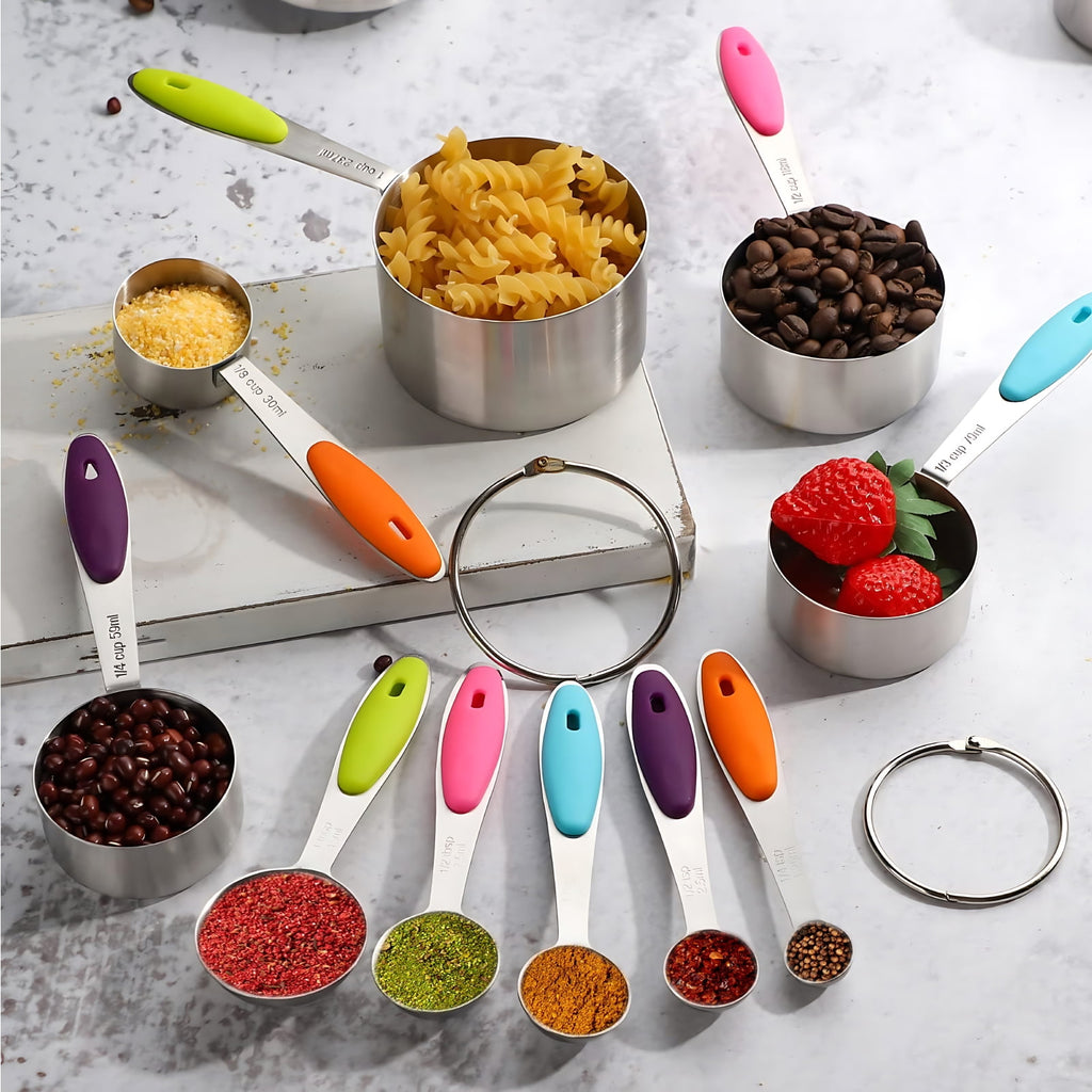 Measuring Cups and Spoons Set of 15, Kitchen Measuring Tool with Colored Silicone Handle, Including 5 Nesting Measuri... - Image 5