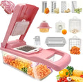 14 Pcs Multi-Functional Vegetable Cutter & Slicer, Stainless Steel Food Chopper with Blades, Kitchen Gadgets & Accessories-Pink