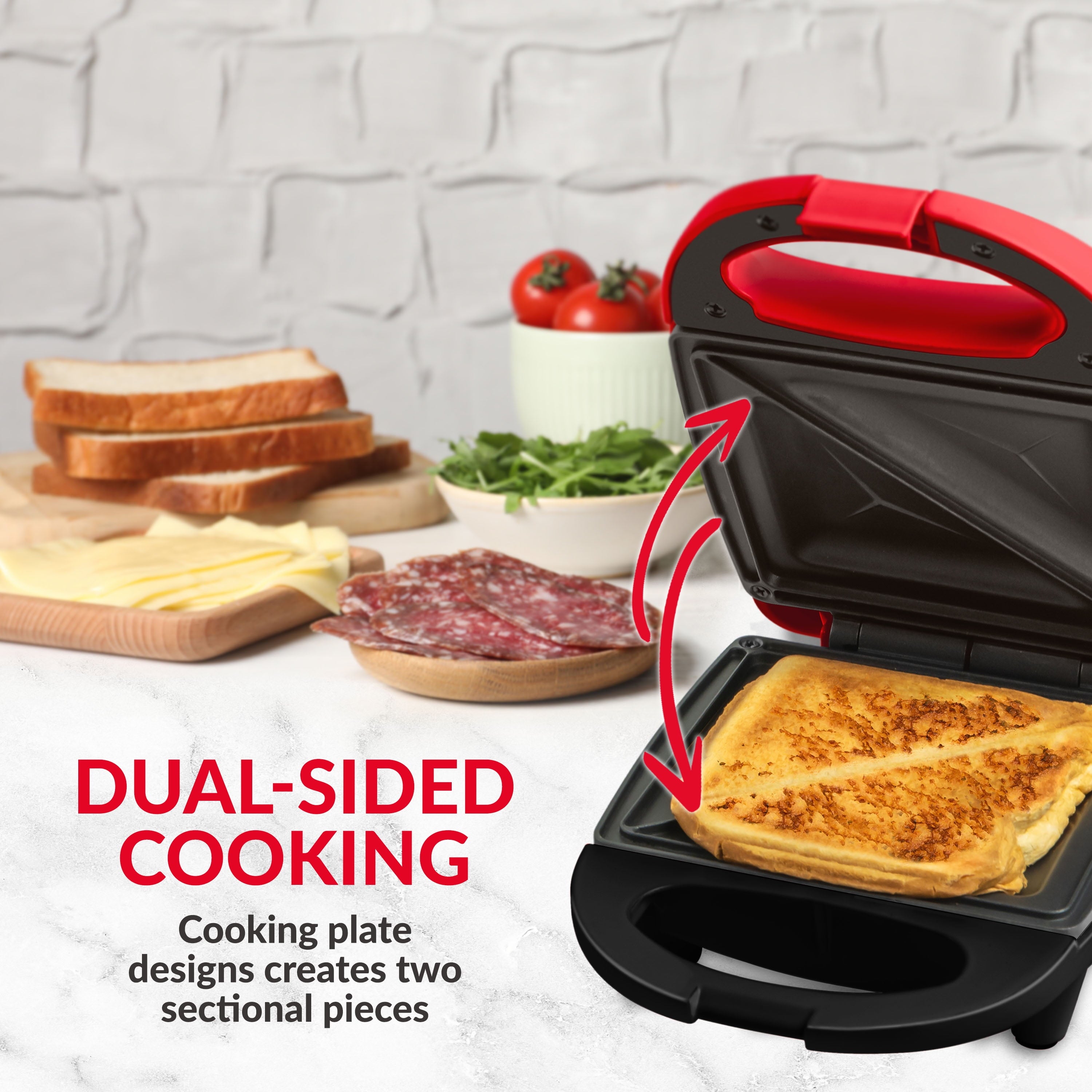 MyMini Sandwich Maker Grill, 520 watts, Red - Image 4