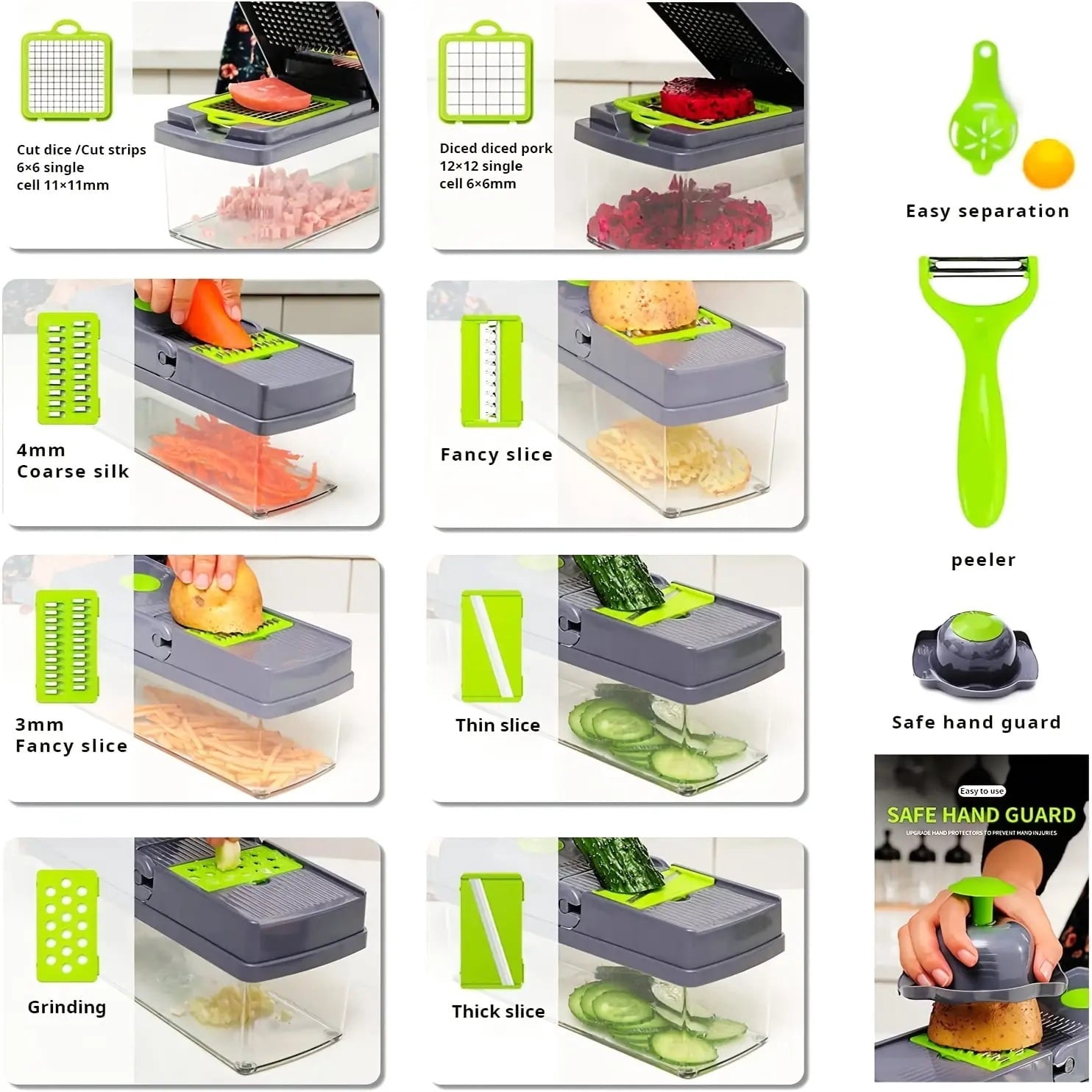 13 in 1 Vegetable Chopper, Multifunctional Food Chopper with Container, 8 Blade food processor with Onion Chopper, Sl... - Image 4
