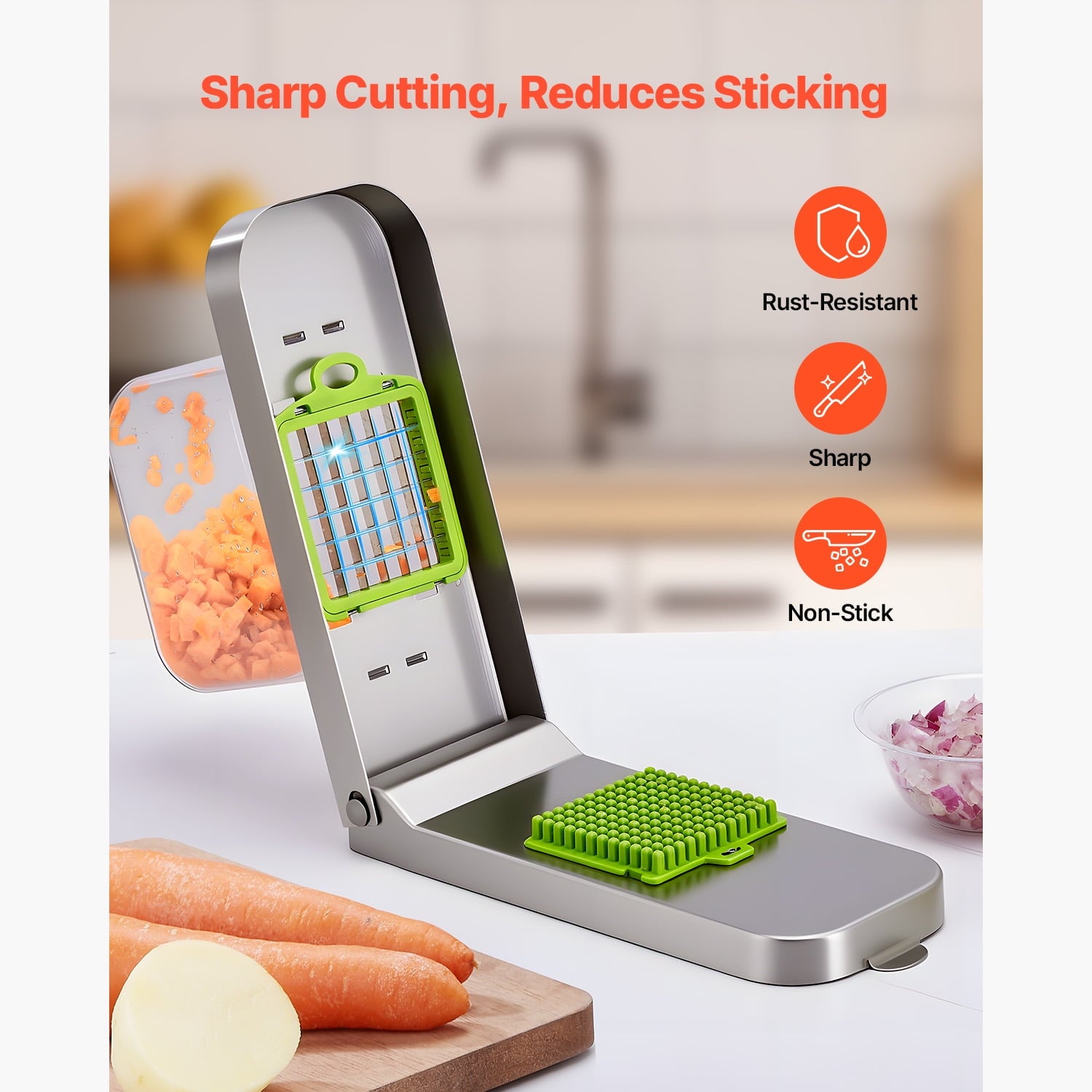 with 3 Stainless Steel Blades, Food Cutter and Onion Slicer with Container, Kitchen Tools for Salad and Potato Prepar... - Image 2