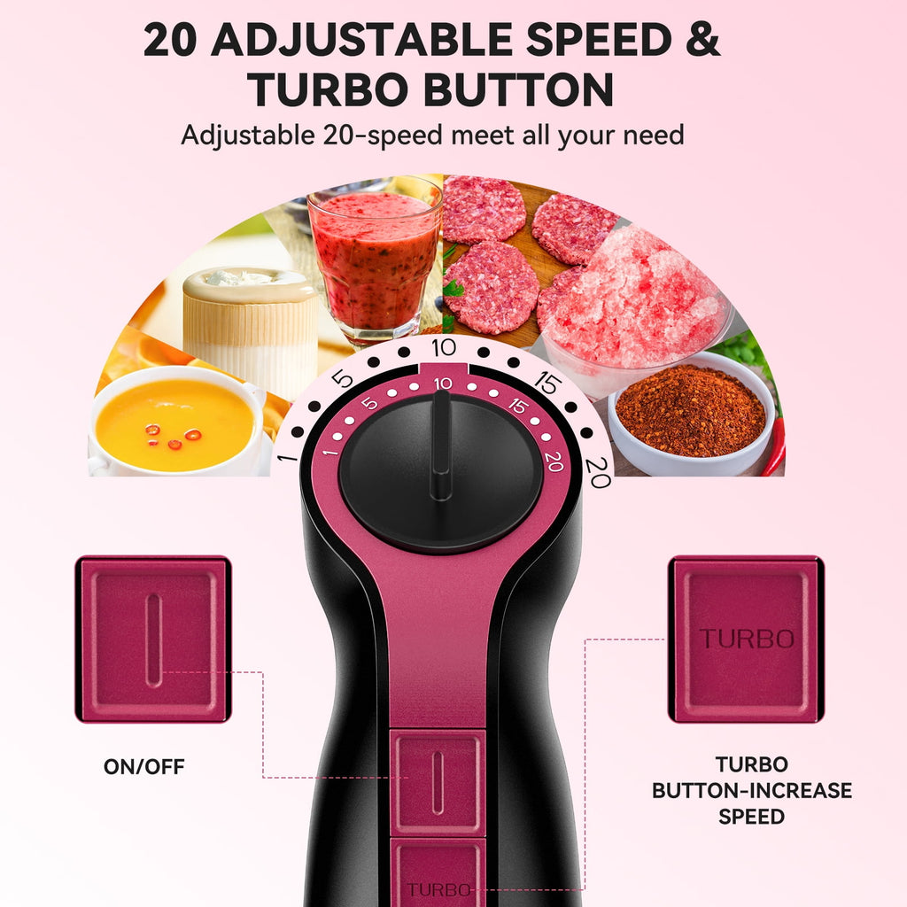 LINKChef Immersion Blender, 1000W 20-Speed 5-in-1 Immersion Hand Blender with Turbo Mode, Scratch-Resistant Stick Blender for Baby Food Proc - Image 4