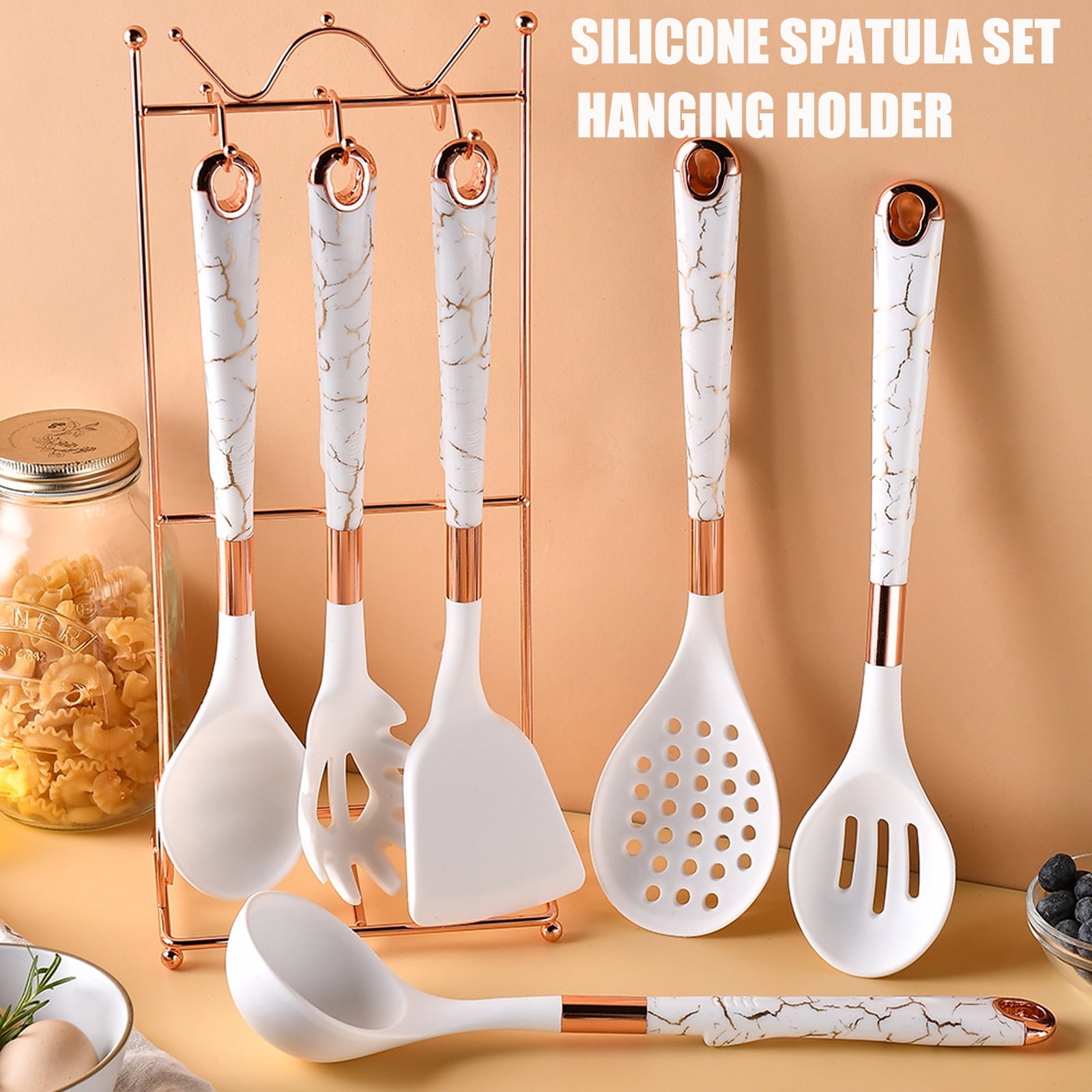 Silicone Kitchen Utensil Set, 7 Pieces Nonstick Cooking Utensil Set with Holder, Heat Resistant Cookware Silicone Spa... - Image 4