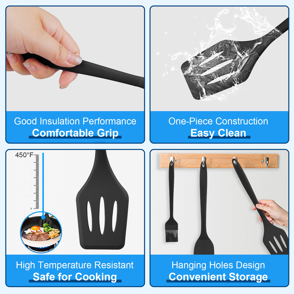 Silicone Cooking Utensils Sets,AILKIN 5-Piece Kitchen Utensil Set 600F Heat Resistant Non-stick Rubber Cookware Kitchen Silicone Cooking Ute - Image 5
